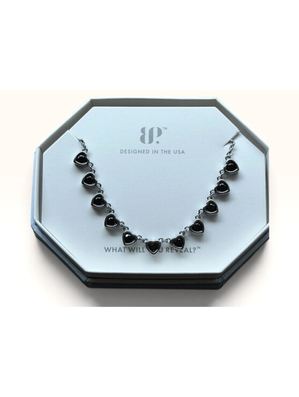 Bomb Party NK69353 Bringback Tennis Heart Necklace  Black Onyx on Hematite